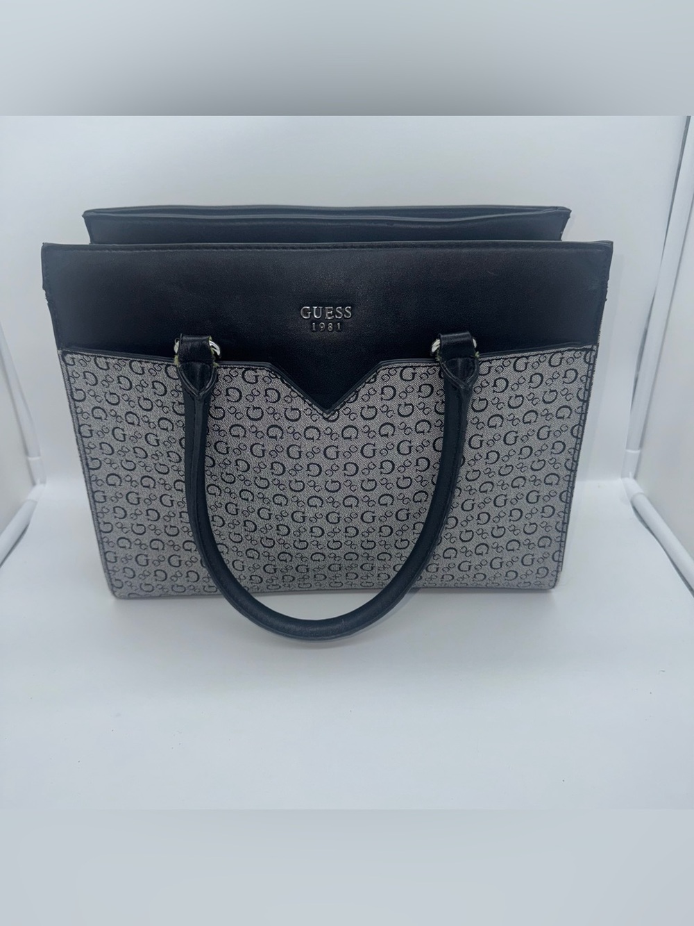 GUESS Black & Gray Signature Monogram Tote